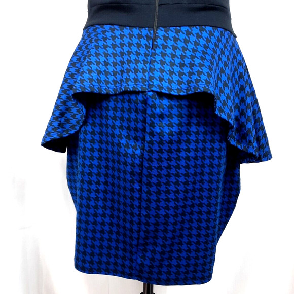 Vtg Apple Bottoms Y2K Cut Out Peplum Pencil Dress Large Blue Black Houndstooth - Picture 9 of 16